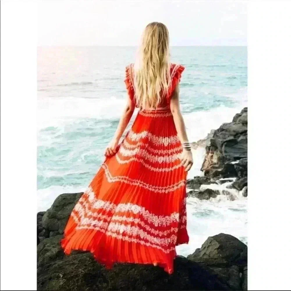 Self-Portrait Flower Spell Chiffon Ruffle Pleated Maxi dress Size UK4 US0​ - Picture 10 of 10